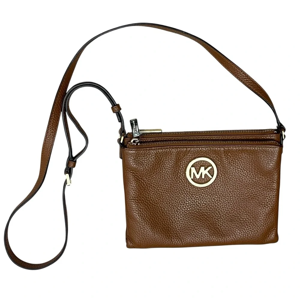 Michael Kors Brown Pebbled Leather Small Crossbody Bag